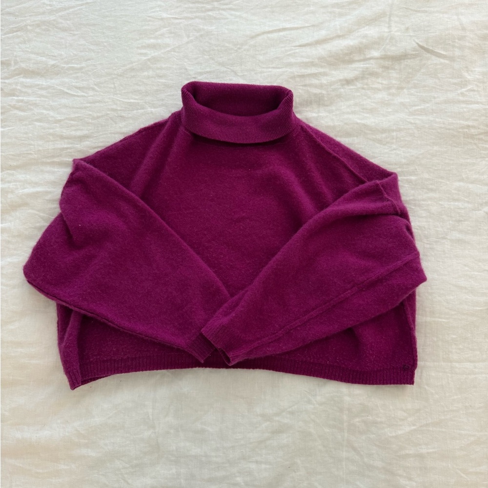 Free People Cashmere Cropped Sweater - Pink Fuchsia Small